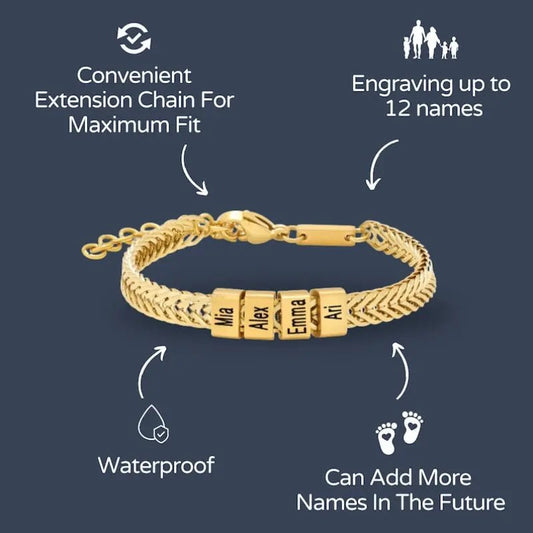 Custom Gold Men's Bracelet (Engraved with Child's Name)-AS099 Happy Father's Day Father Gift - ISMI JEWELS