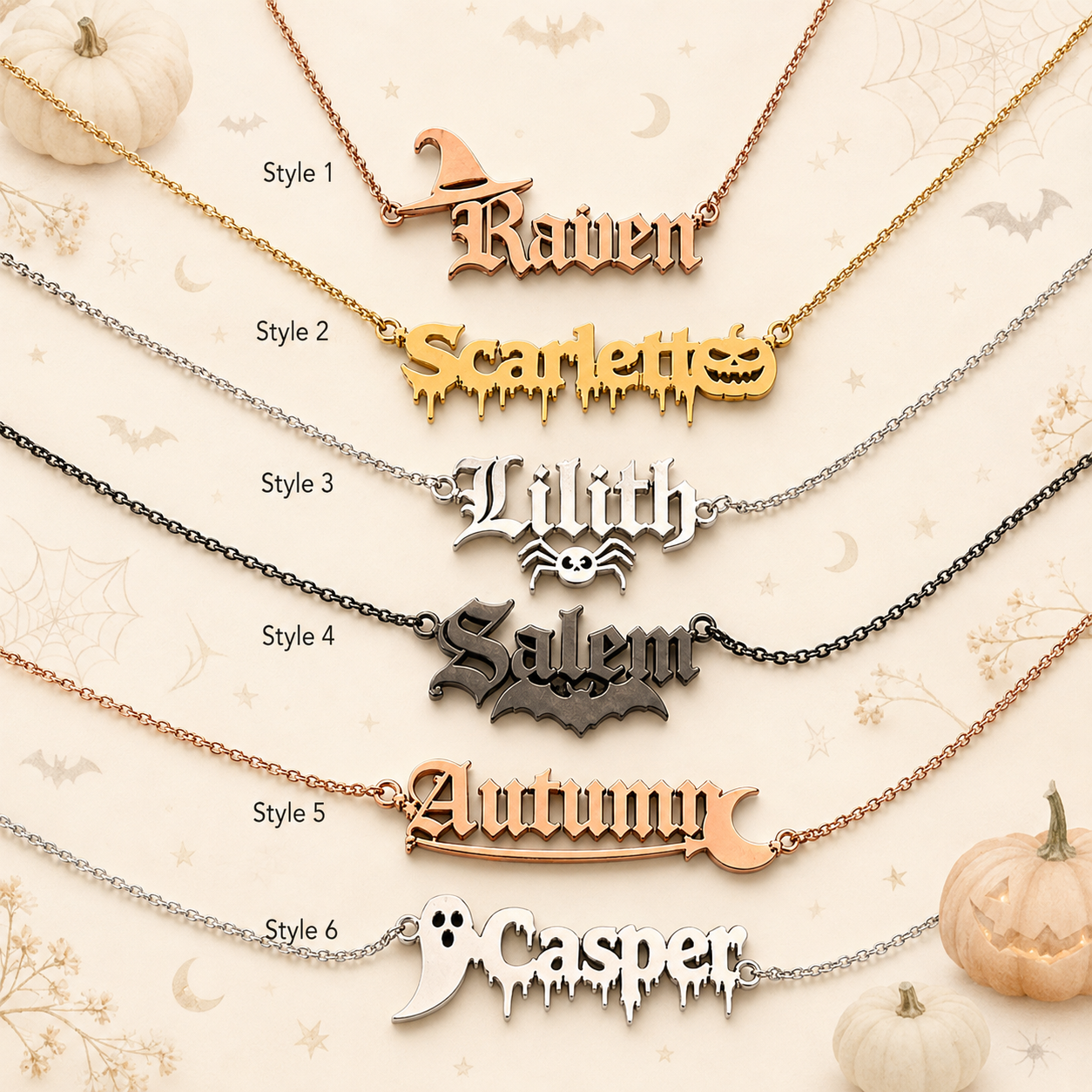 Personalized Halloween Gothic Name Necklace – 6 Spooky Styles