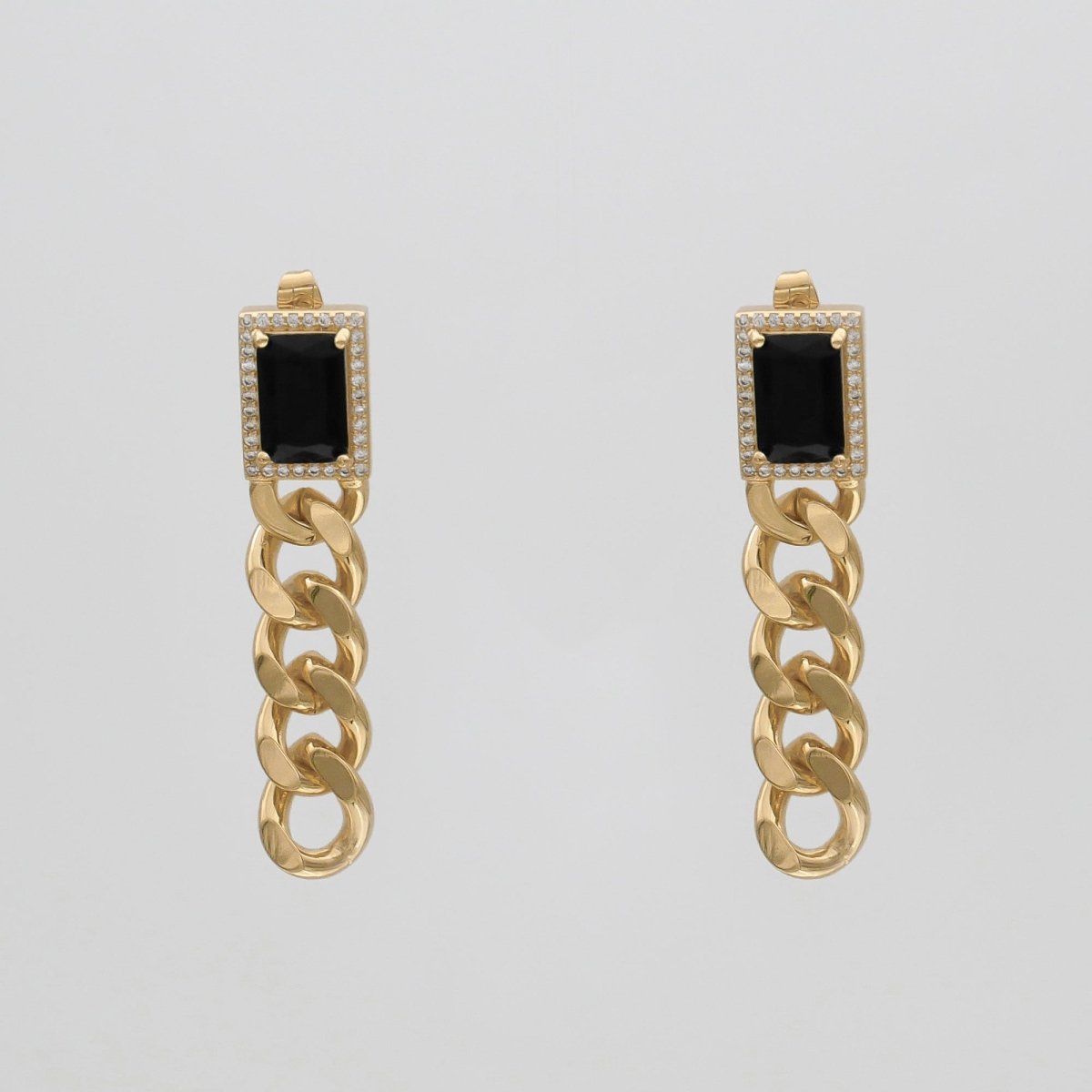 Diana Onyx Tablet Chain Earrings - ISMI JEWELS