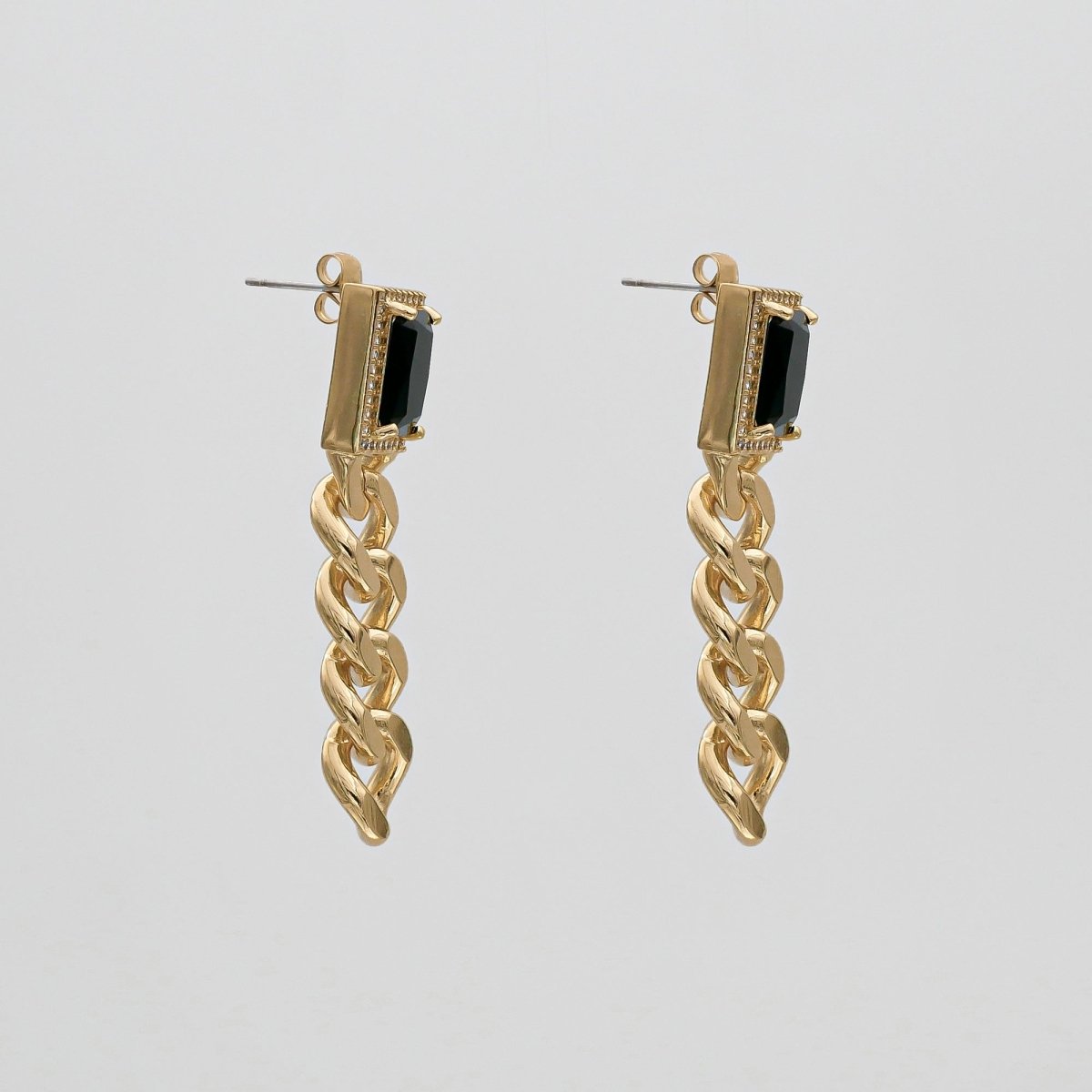 Diana Onyx Tablet Chain Earrings - ISMI JEWELS