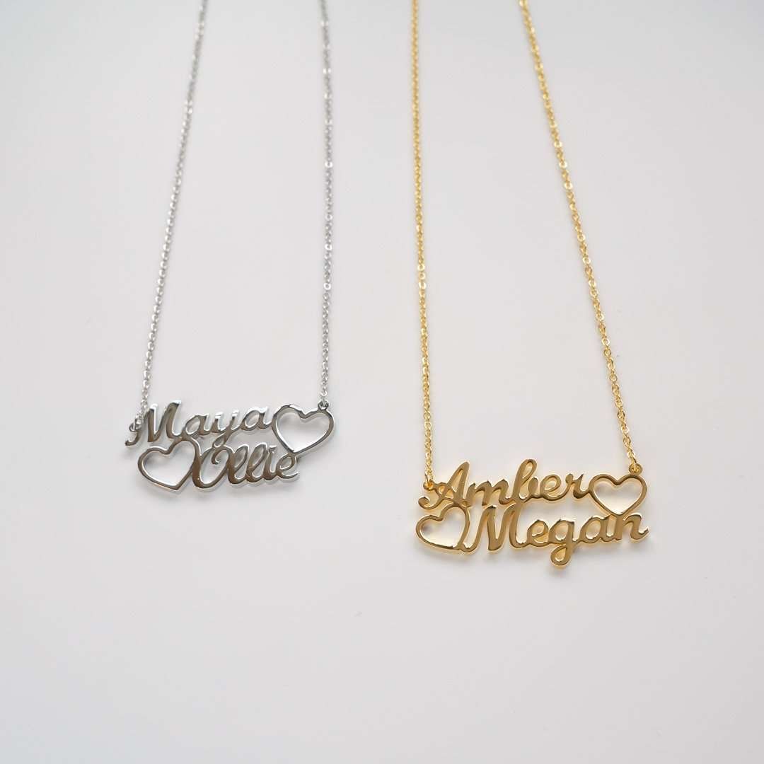 Double Name Heart Necklace - ISMI JEWELS