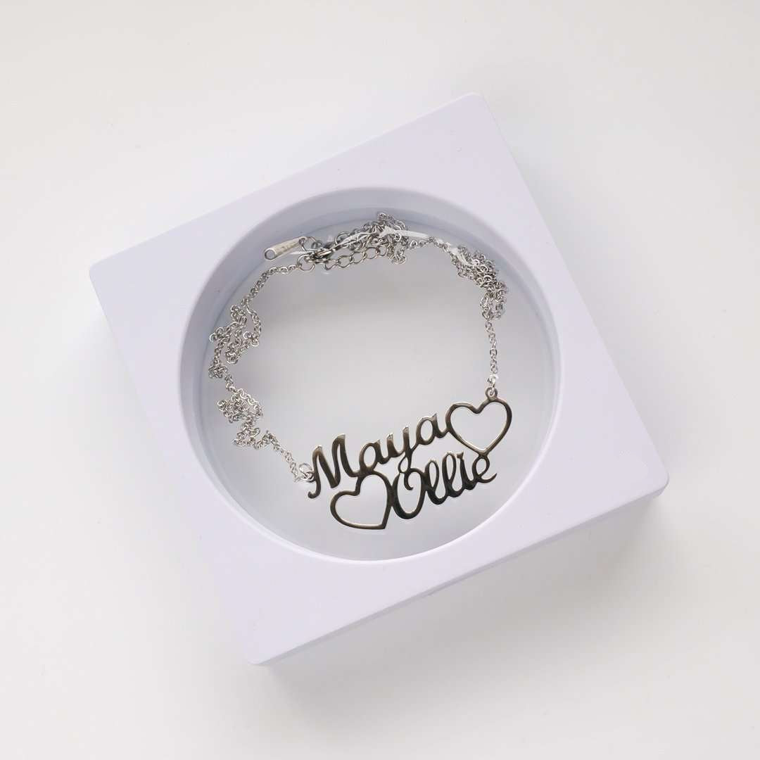 Double Name Heart Necklace - ISMI JEWELS