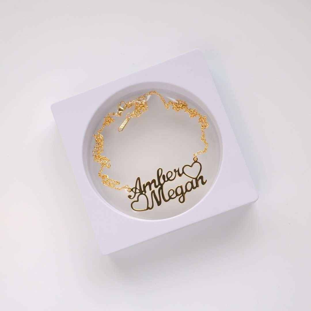 Double Name Heart Necklace - ISMI JEWELS
