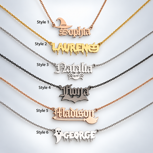 Personalized Halloween Gothic Name Necklace – 6 Spooky Styles