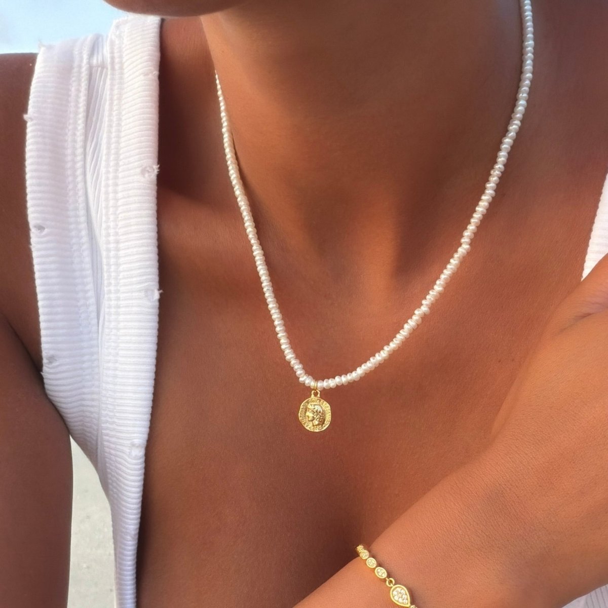 Emily Coin Pearl Necklace - ISMI JEWELS