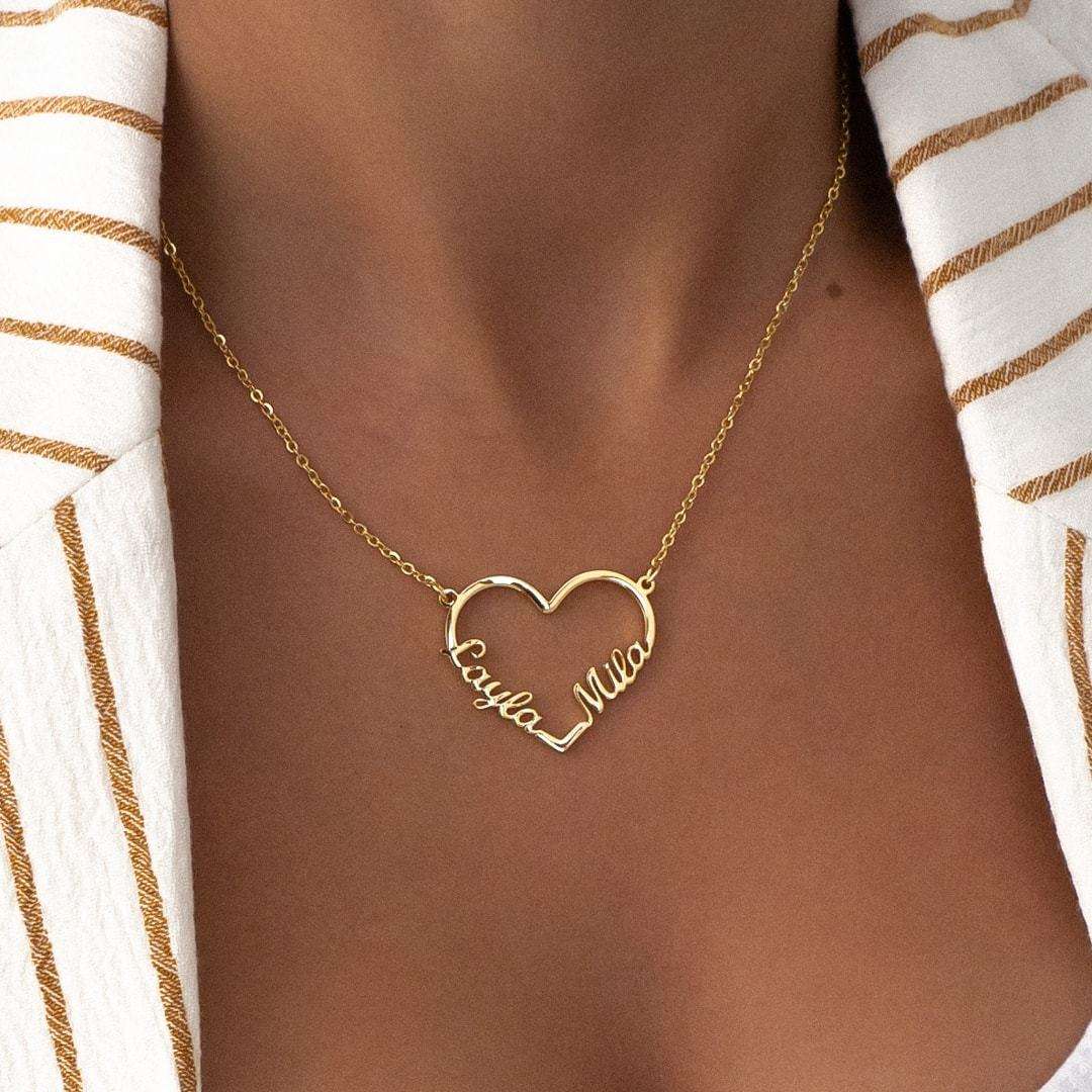 Heart Double Name Necklace - ISMI JEWELS