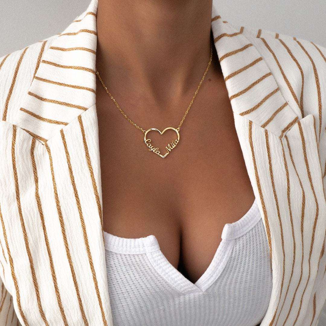 Heart Double Name Necklace - ISMI JEWELS
