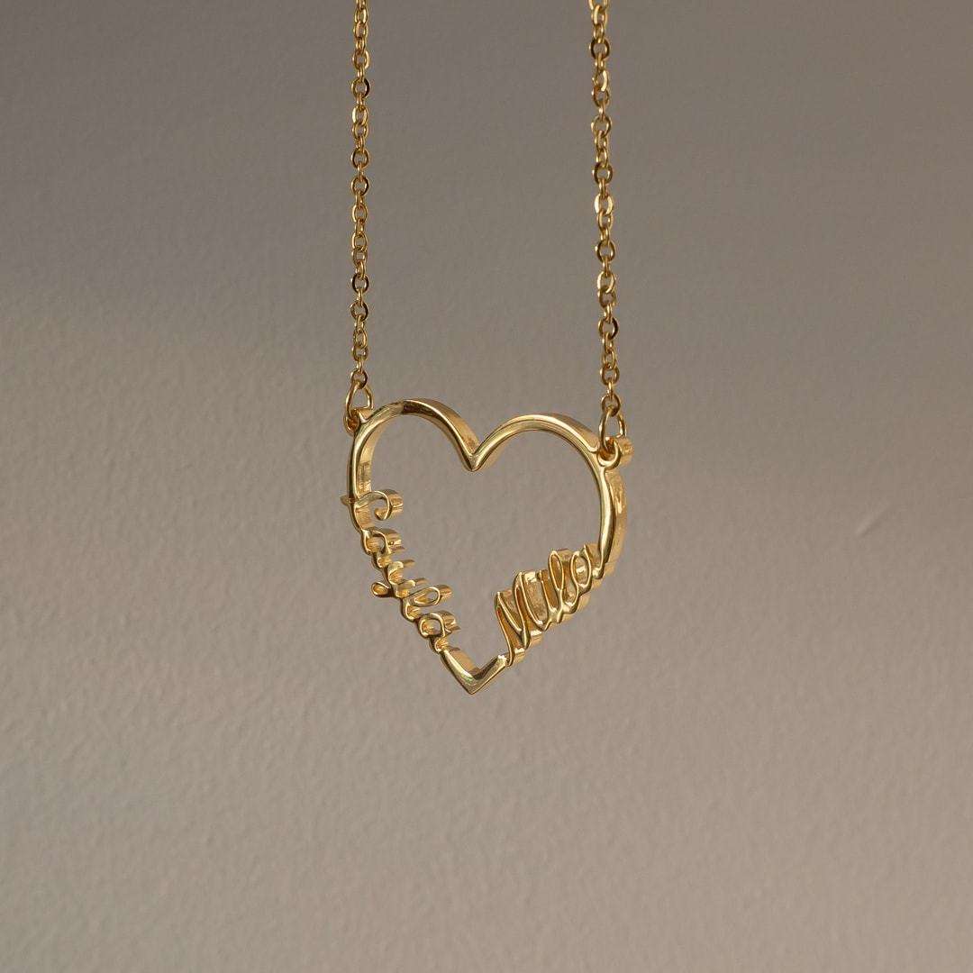Heart Double Name Necklace - ISMI JEWELS
