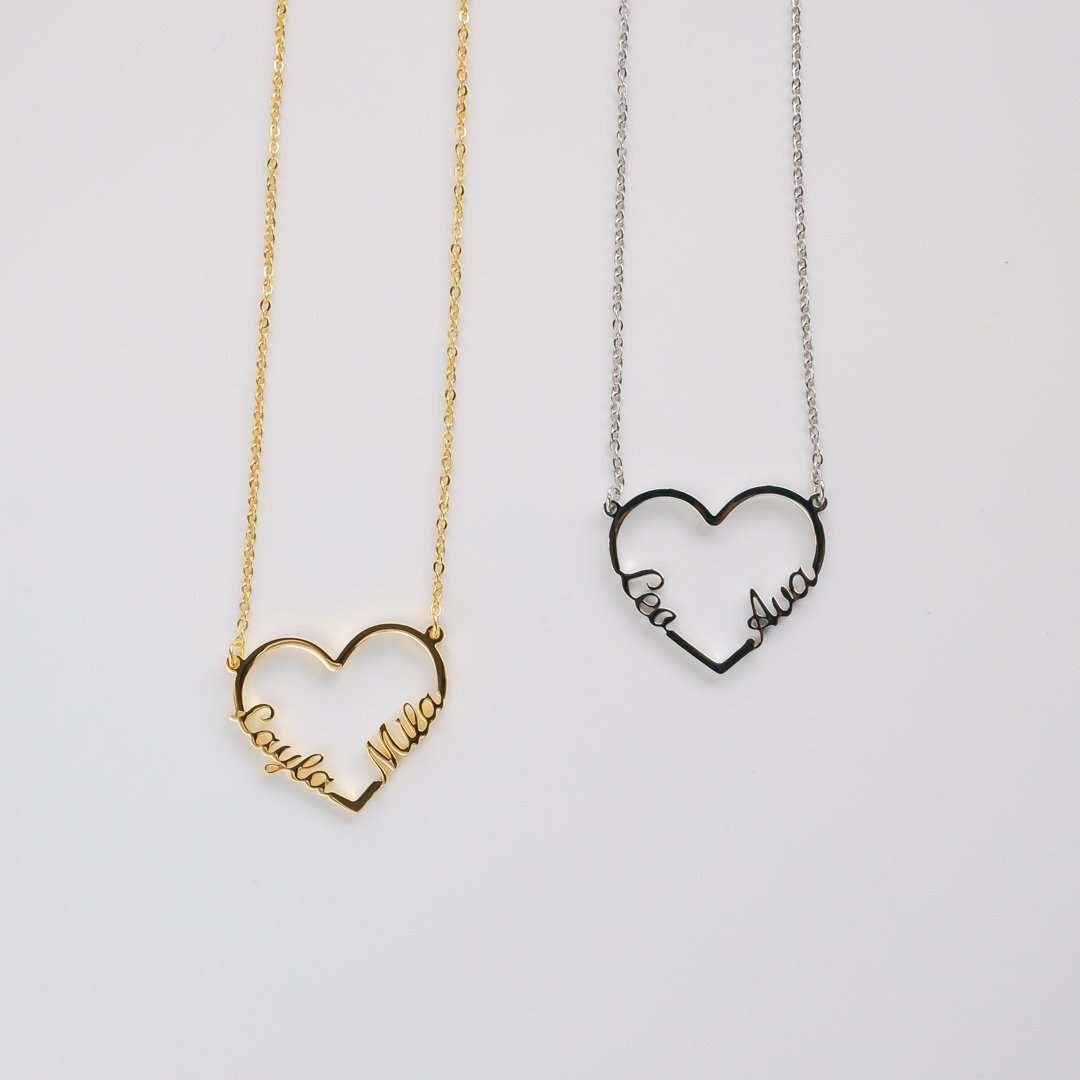 Heart Double Name Necklace - ISMI JEWELS