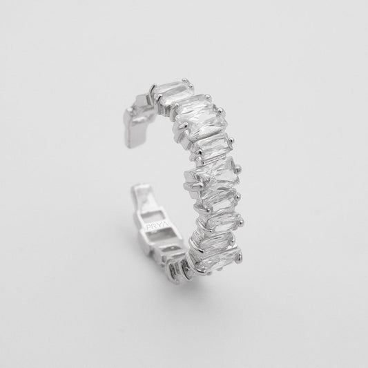 Jada Baguette Cut CZ Adjustable Ring | Silver - ISMI JEWELS