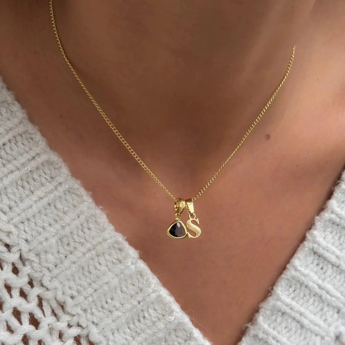 Kayla Lowercase Mini Initial & Birthstone Necklace - ISMI JEWELS