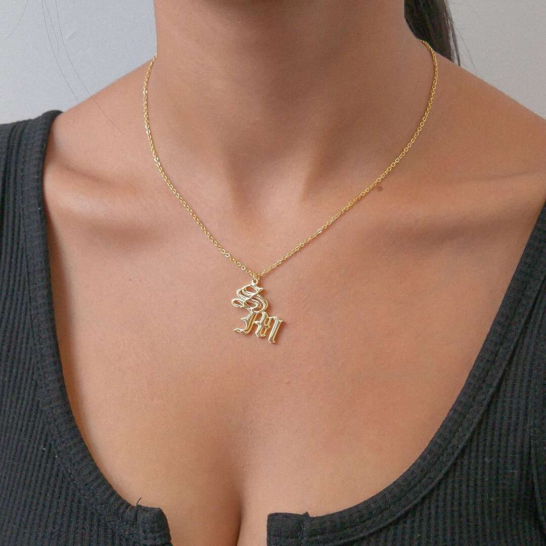 Old English Double Initial Necklace - ISMI JEWELS