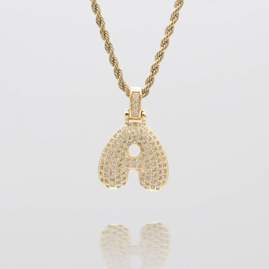 Pave Bubble Letter Initial Necklace - ISMI JEWELS