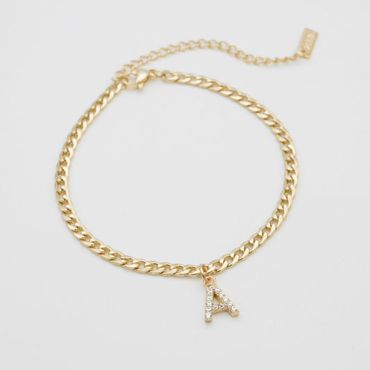 Pave Initial Anklet | Cuban - ISMI JEWELS