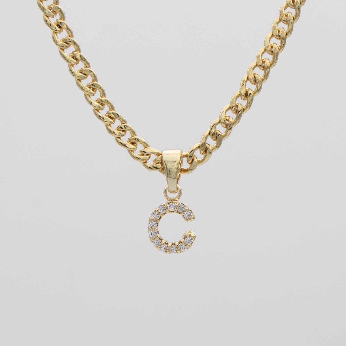 Pave Initial Necklace | Cuban - ISMI JEWELS