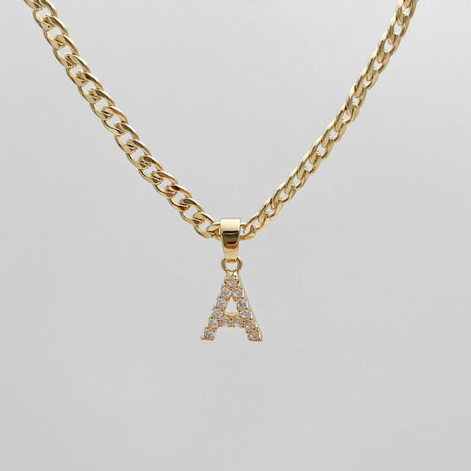 Pave Initial Necklace | Cuban - ISMI JEWELS