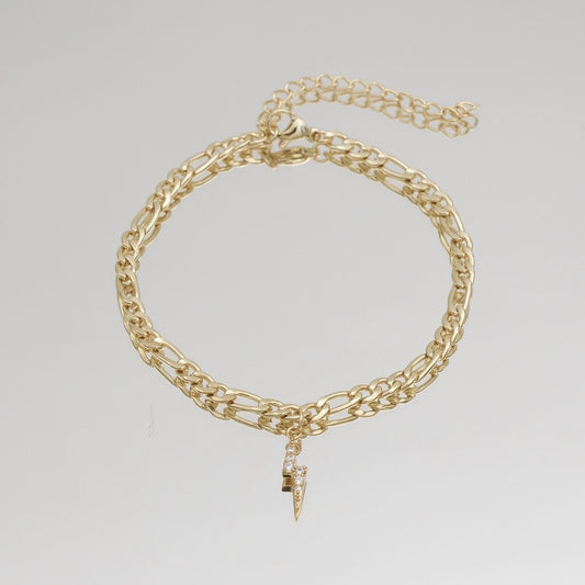 Pave Lightning Bolt Figaro Anklet - ISMI JEWELS