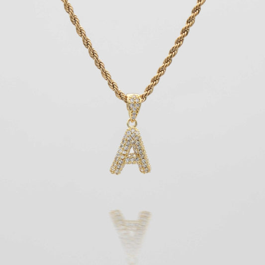 Pave Mini Bubble Initial Necklace - ISMI JEWELS