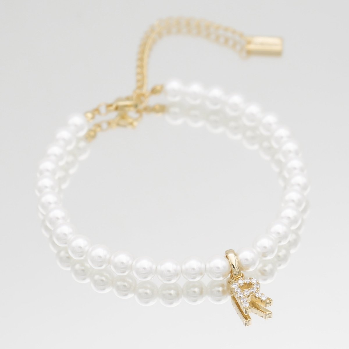 Pave Pearl Initial Bracelet - ISMI JEWELS