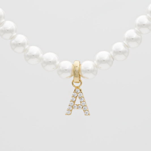 Pave Pearl Initial Necklace - ISMI JEWELS