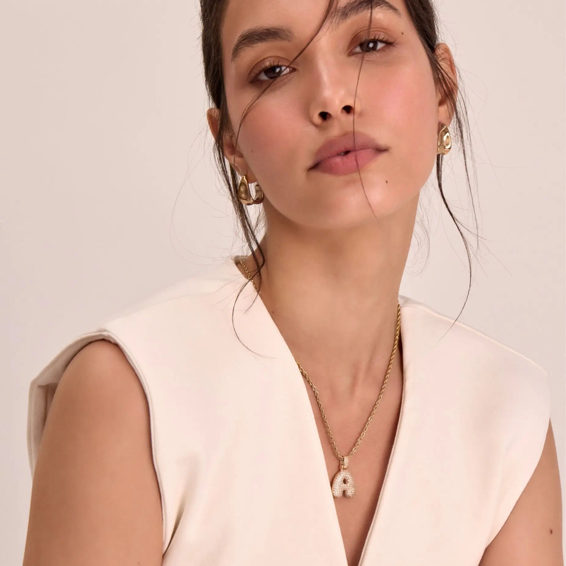 Pave Bubble Letter Initial Necklace - Image 2 - ISMI JEWELS
