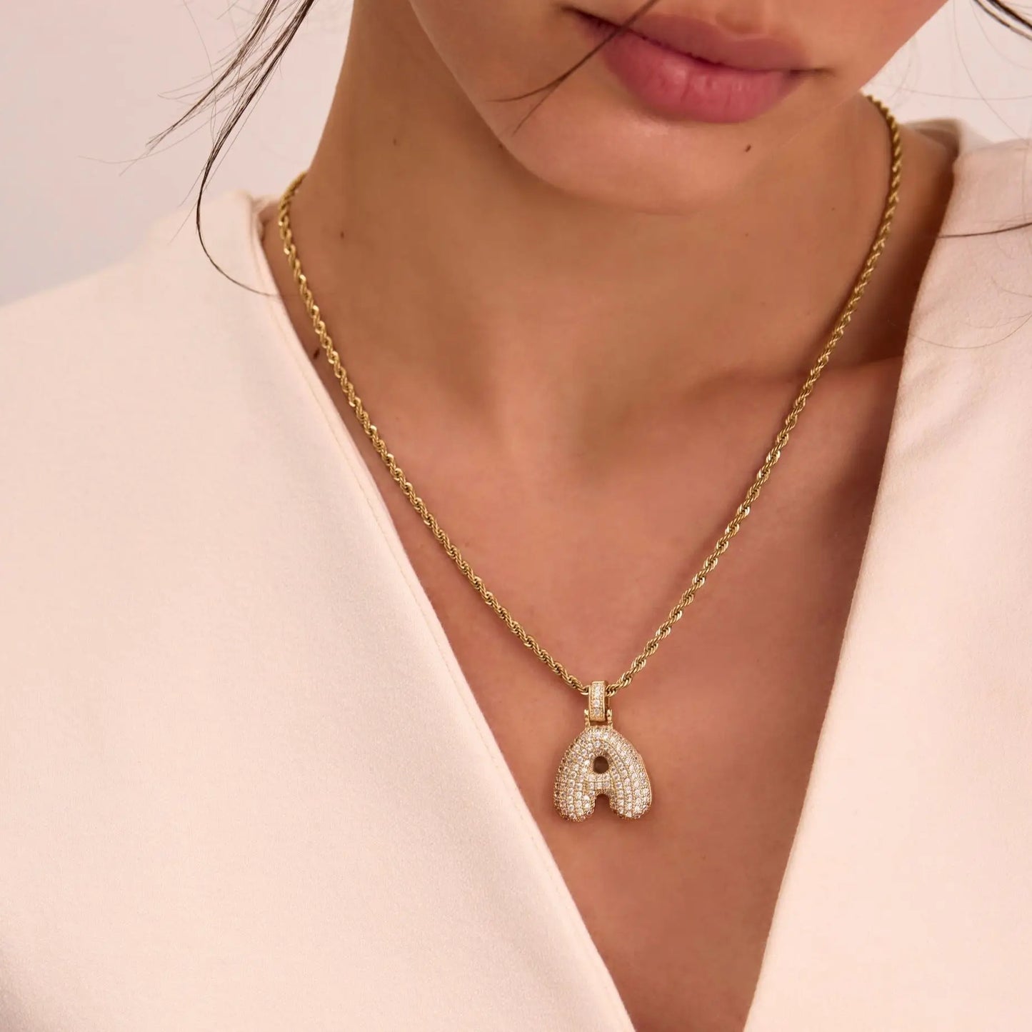 Pave Bubble Letter Initial Necklace - Image 7 - ISMI JEWELS