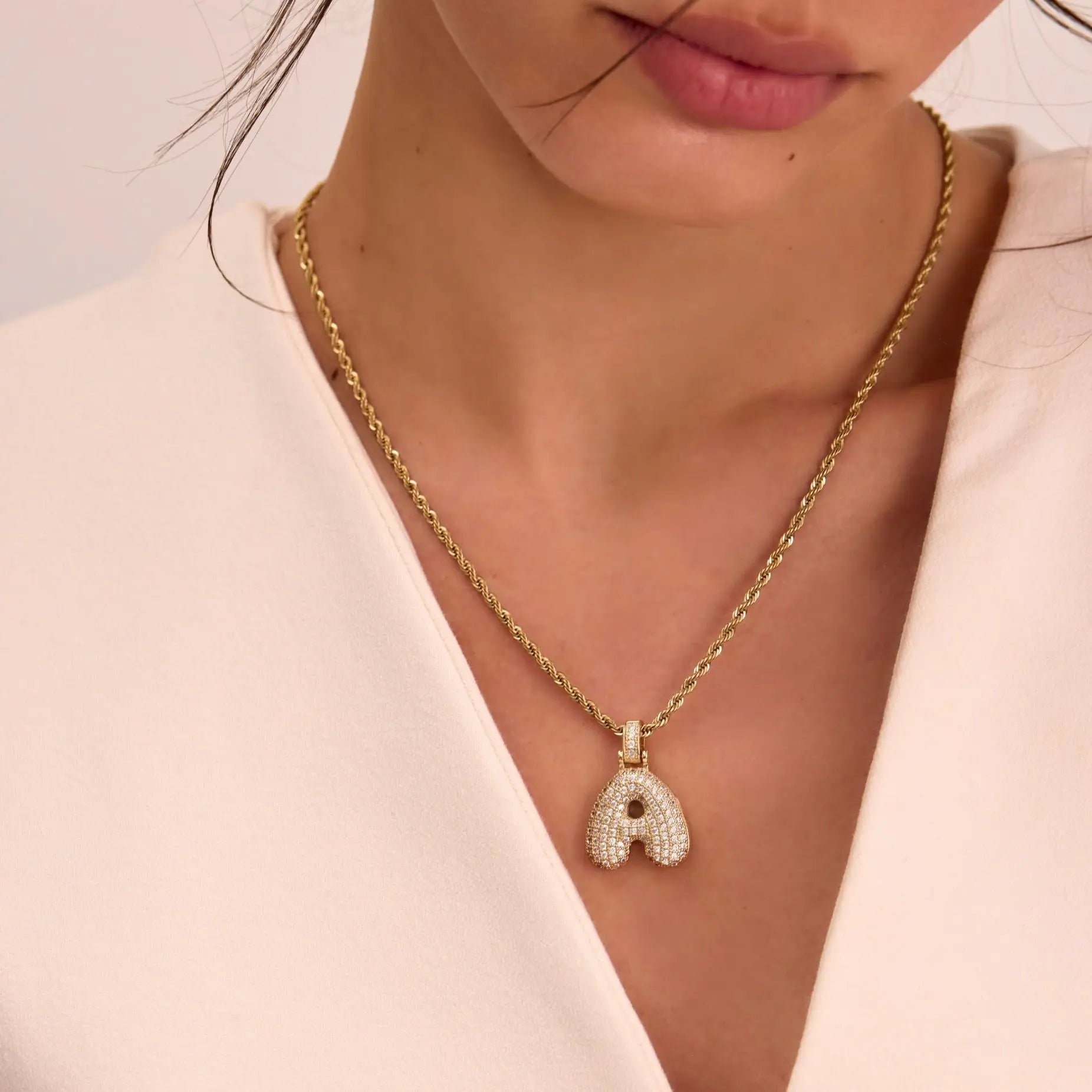 Pave Bubble Letter Initial Necklace - Image 7 - ISMI JEWELS
