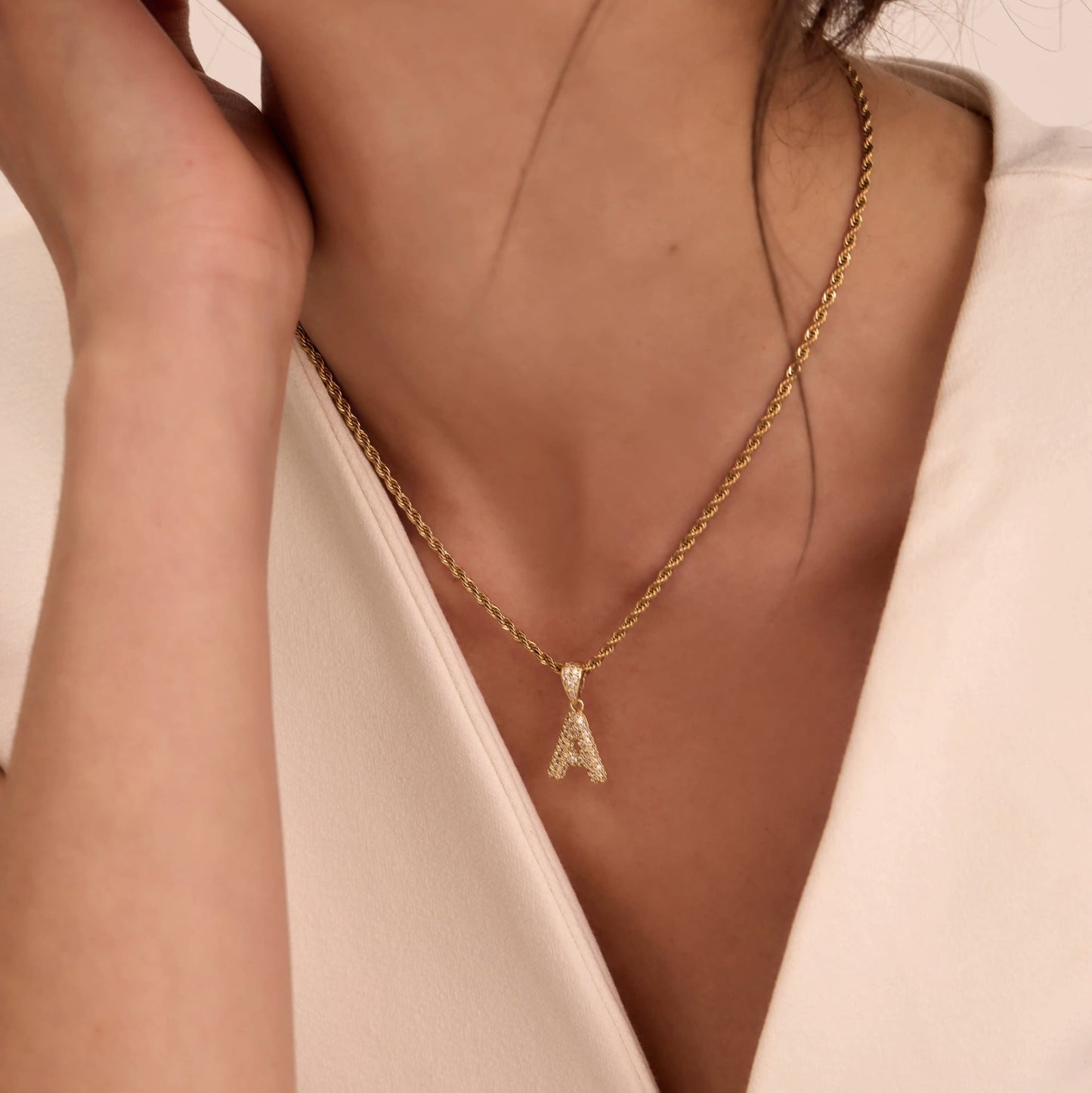 Pave Mini Bubble Initial Necklace - Image 6 - ISMI JEWELS