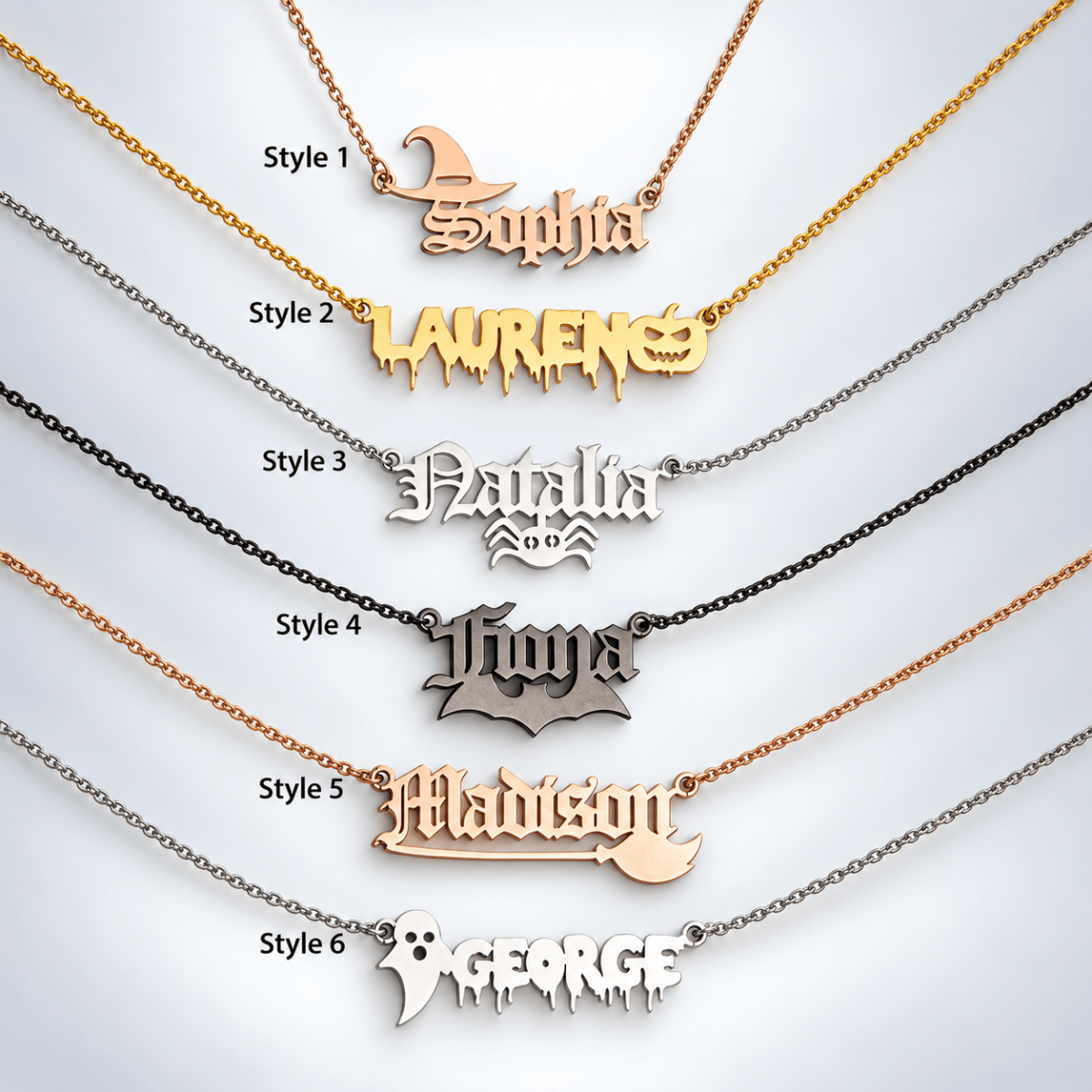Personalized Halloween Gothic Name Necklace – 6 Spooky Styles - ISMI JEWELS