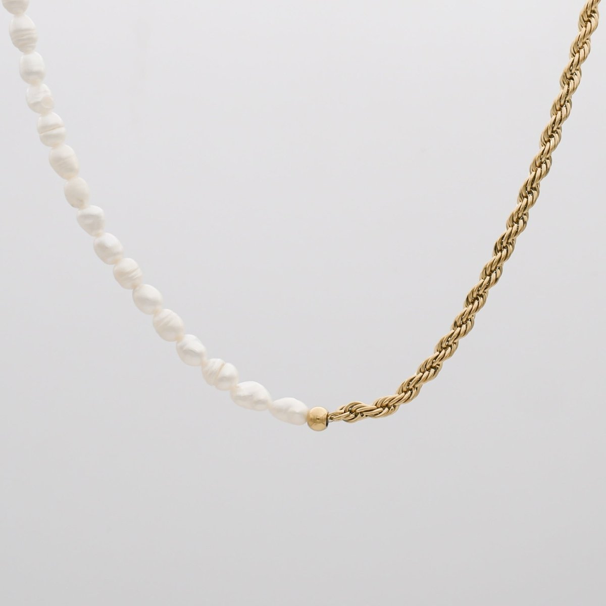 Rope and Pearl Chain Necklace - ISMI JEWELS